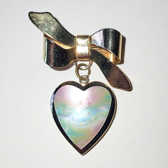 VINTAGE 1940s HEART LOCKET BROOCHES - WASHINGTON DC CAPITOL & 1949 ENGRAVED - Picture 2 of 10